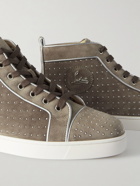 Christian Louboutin - Louis Plume Leather-Trimmed Studded Suede High-Top Sneakers - Gray