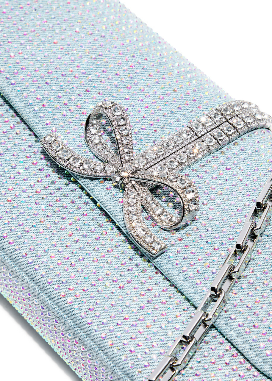 Self-portrait Bow Crystal-embellished Denim top Handle bag - Blue - One Size