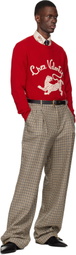 Valentino Red Wool 'Chez Valentino' Panther Embroidery Sweater