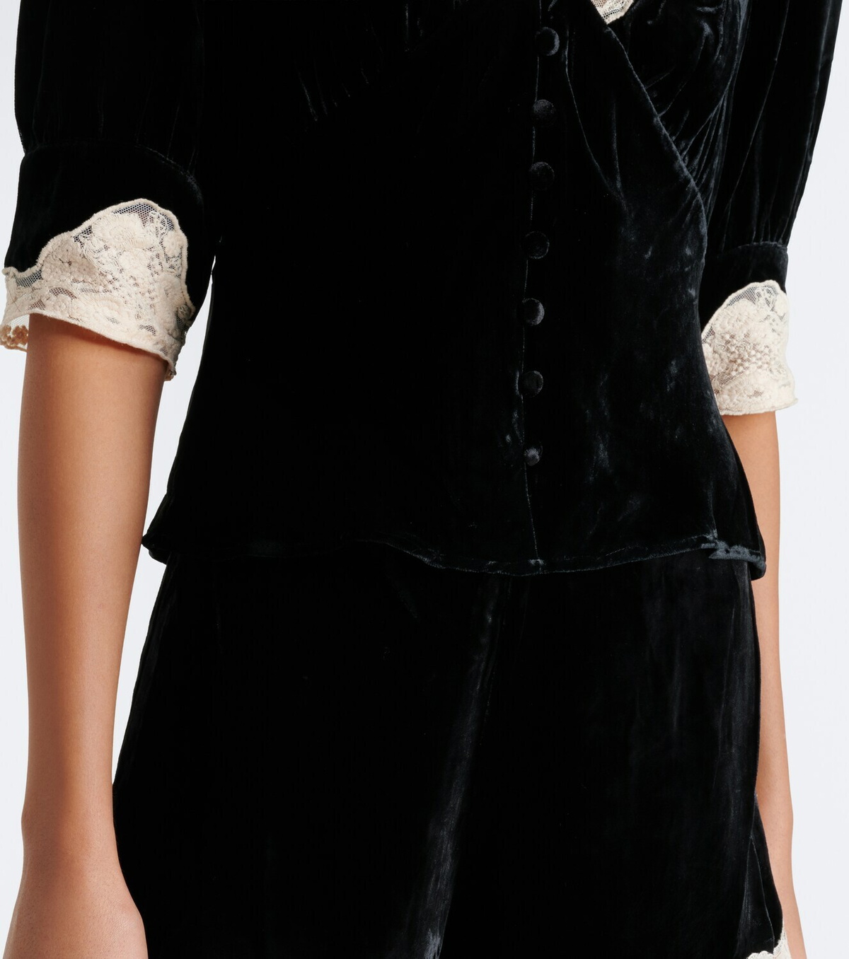 Rixo Amanda lace-trimmed velvet top