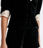 Rixo Amanda lace-trimmed velvet top