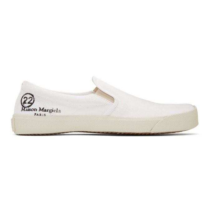 Photo: Maison Margiela White Slip-On Tabi Sneakers