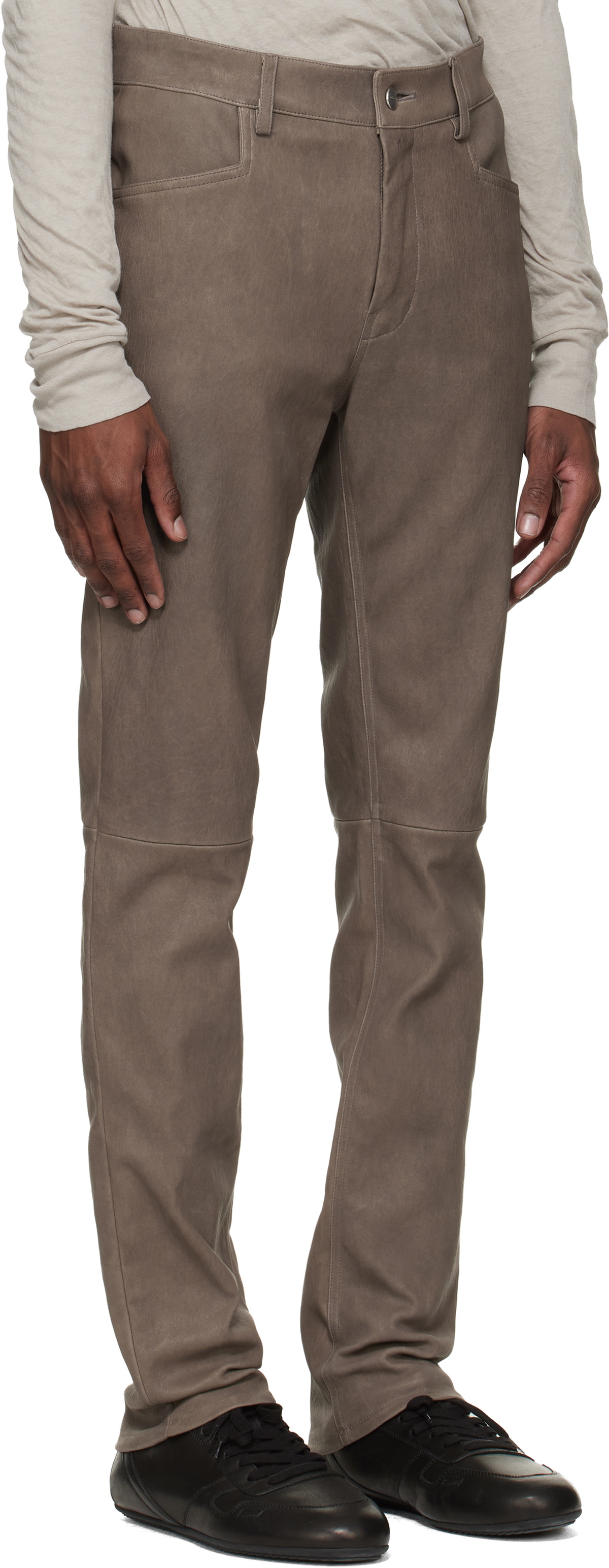 Rick Owens Gray Temple Tyrone Leather Pants