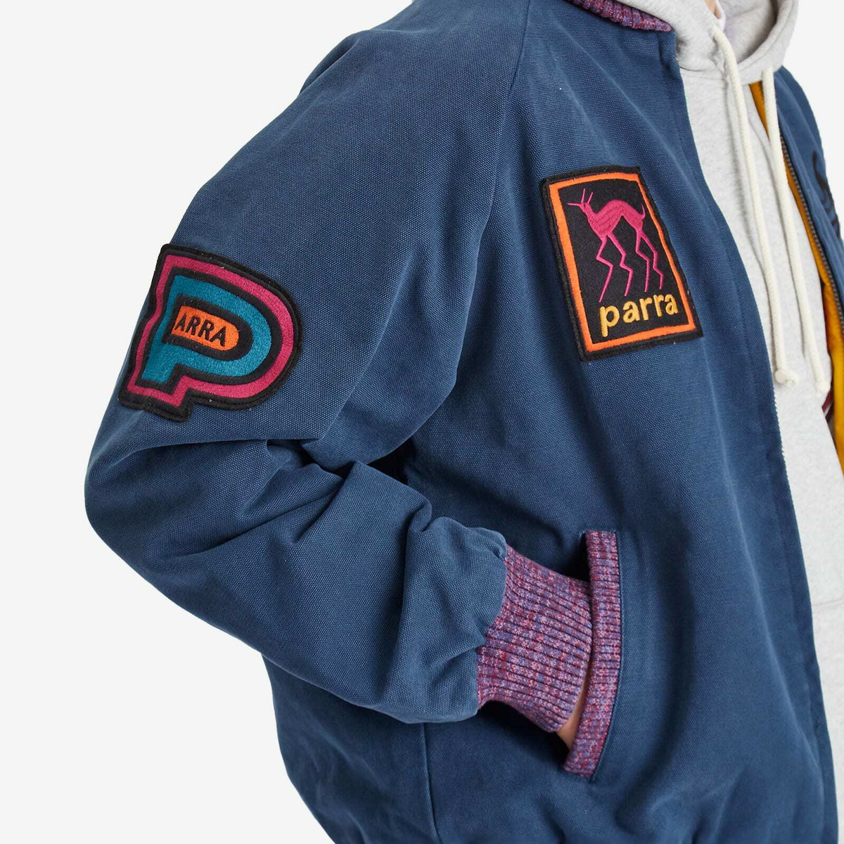 By Parra Men's Skull Stalker Varsity Jacket in Washed Blue