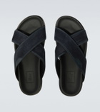 Brioni Leather-trimmed suede sandals