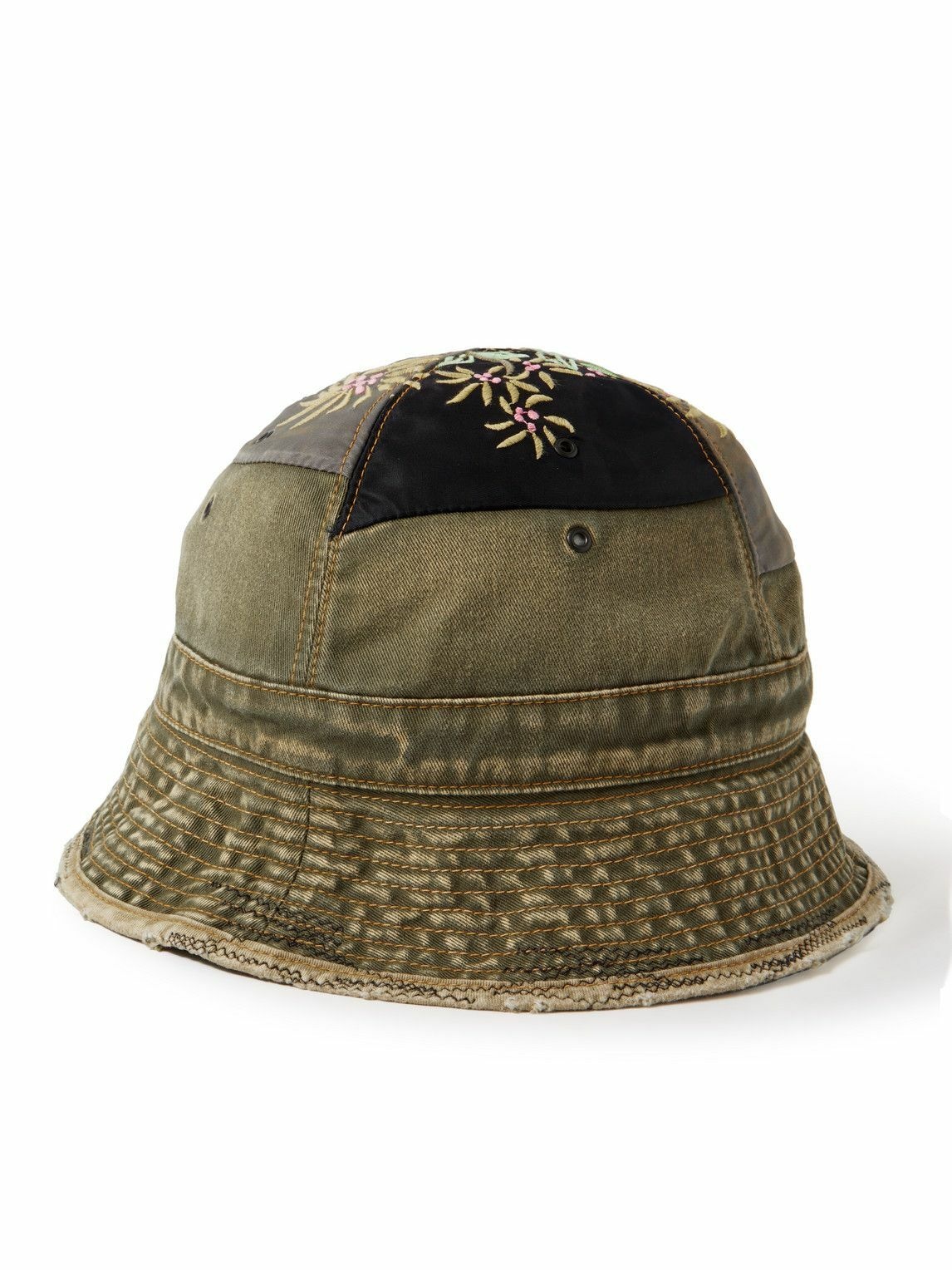 Photo: KAPITAL - Distressed Embroidered Patchwork Cotton-Twill and Shell Bucket Hat
