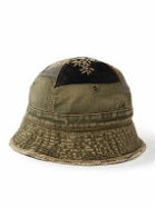 KAPITAL - Distressed Embroidered Patchwork Cotton-Twill and Shell Bucket Hat