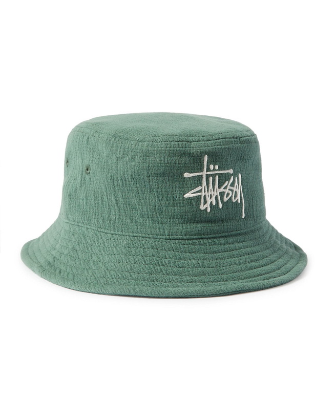 Photo: Stussy - Logo-Embroidered Cotton-Gauze Bucket Hat - Blue