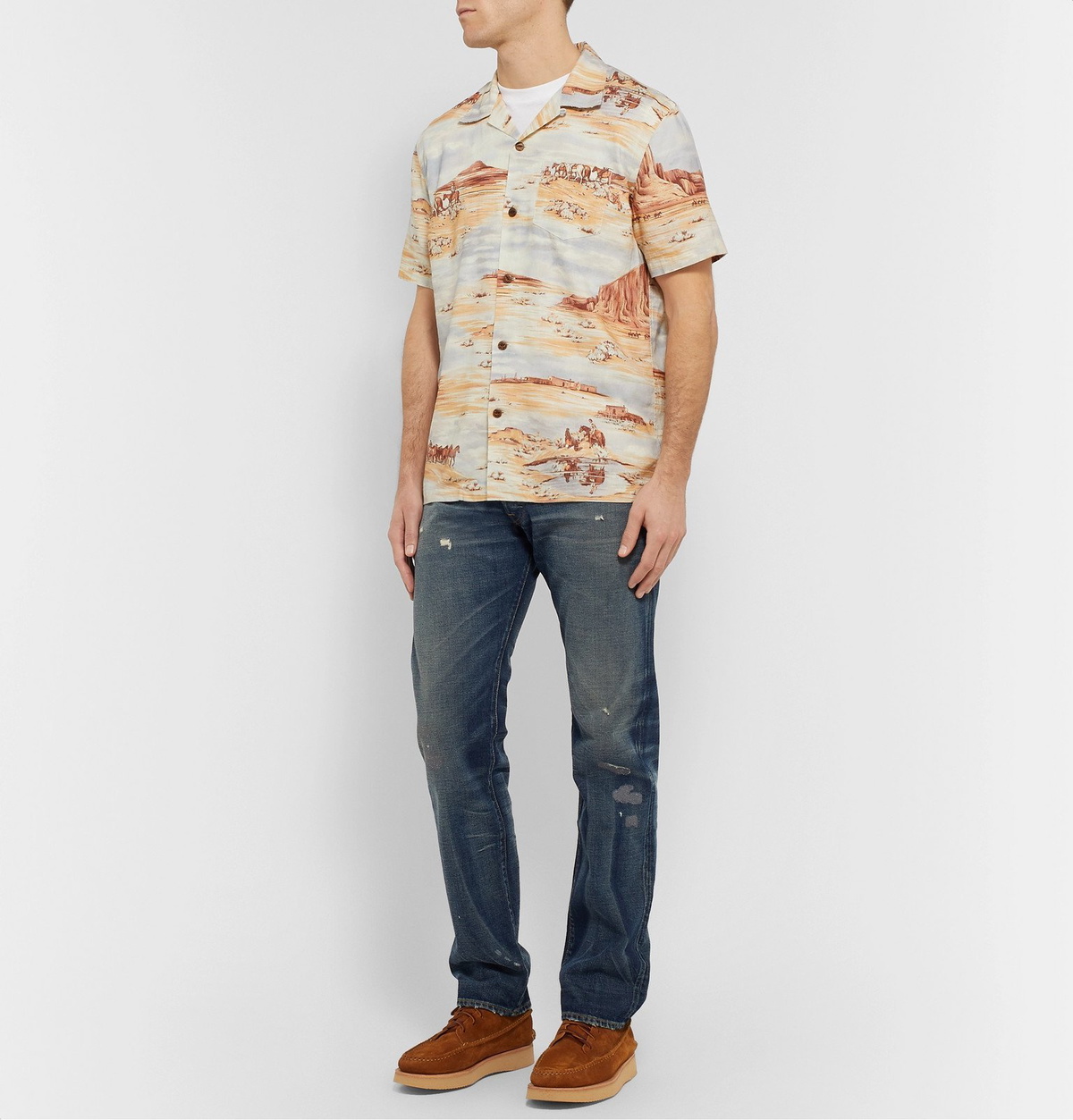 RRL - Camp-Collar Printed Linen-Blend Shirt - Neutrals RRL