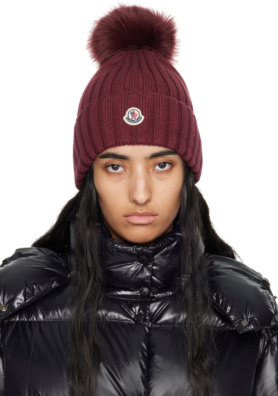 Moncler Burgundy Pom Pom Beanie Moncler display picture 2