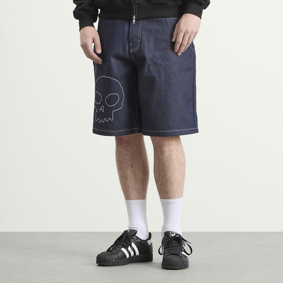 Pleasures Men's x Zero Skull Denim Shorts in Raw