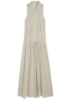 Staud Romy Striped Stretch-cotton Poplin Maxi Shirt Dress White