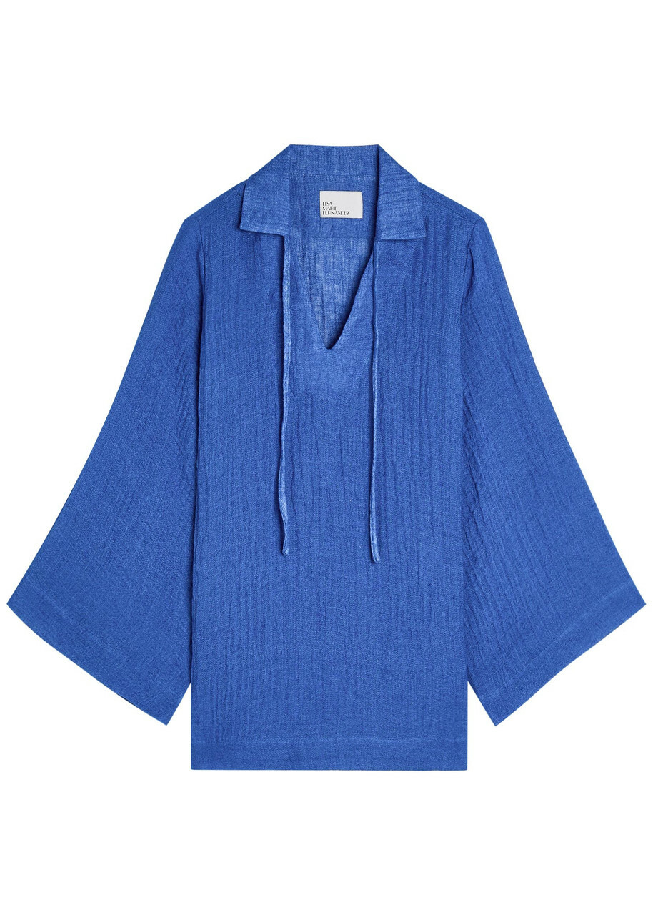 Lisa Marie Fernandez V-neck Linen-blend Tunic Blue