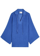 Lisa Marie Fernandez V-neck Linen-blend Tunic Blue