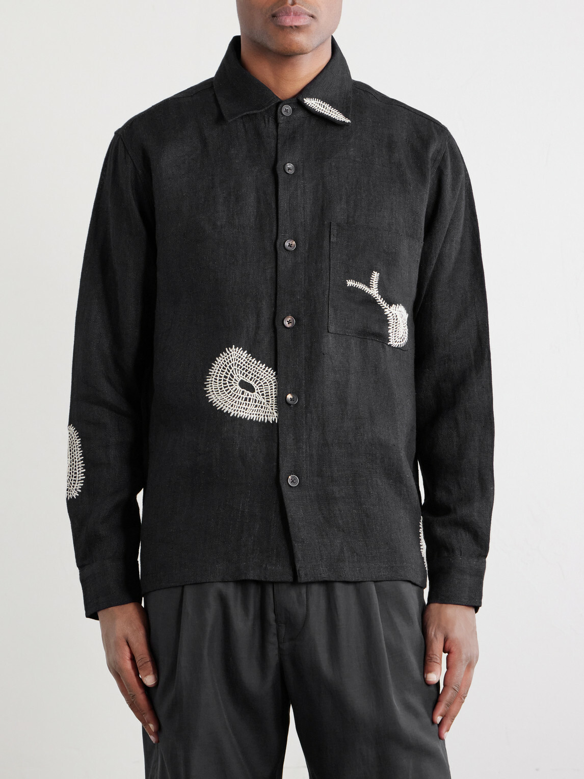 Kartik Research - Repair Embroidered Linen Shirt - Black