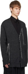 YOHJI YAMAMOTO Gray Plain Stitch Embroidery V Neck Cardigan