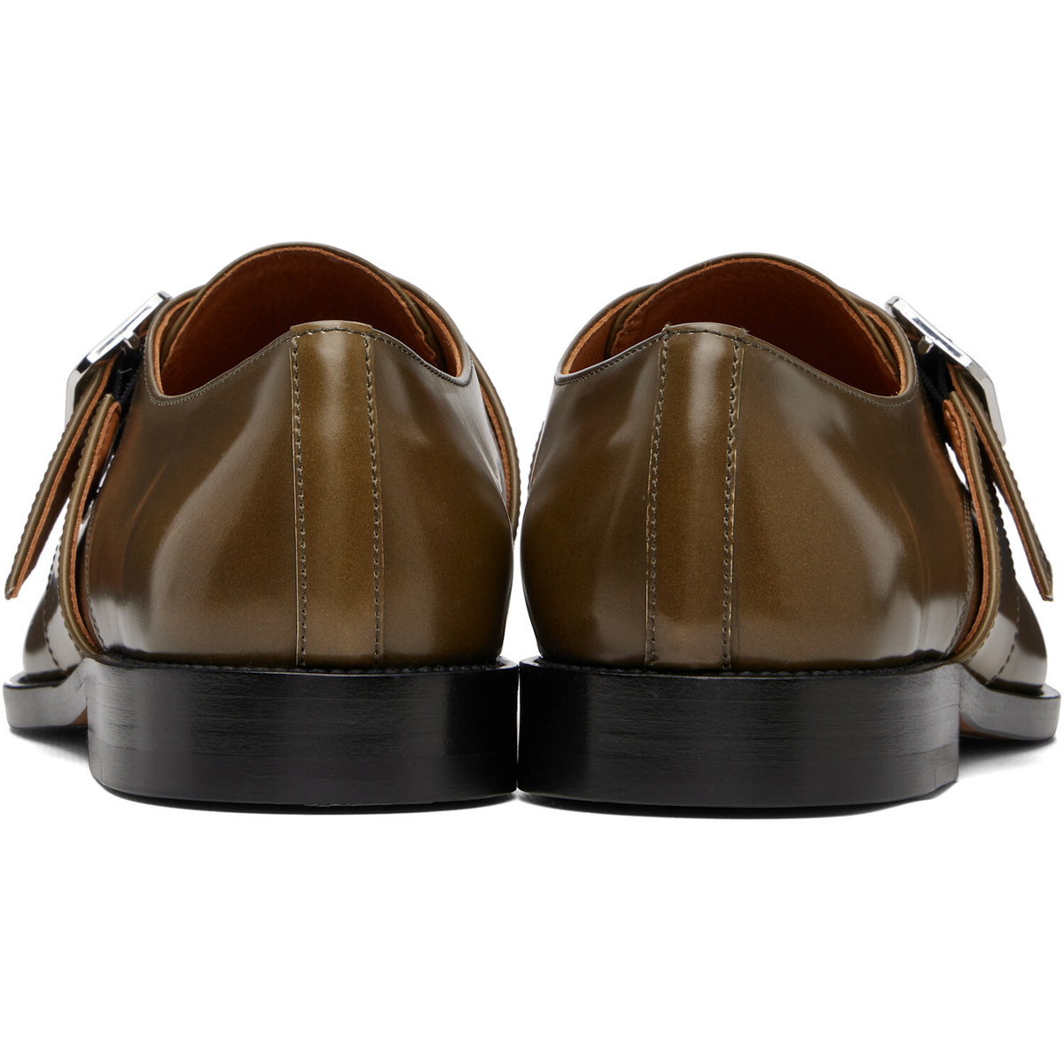Marni Khaki Shaded Leather Buckle Monkstraps