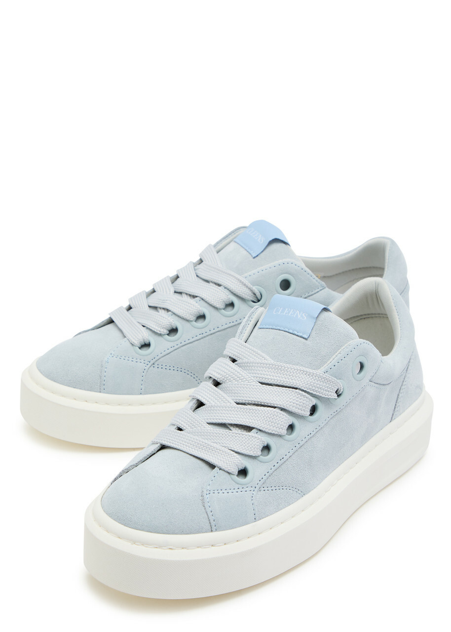 Cleens Ace Chevron-knit Suede Sneakers Blue