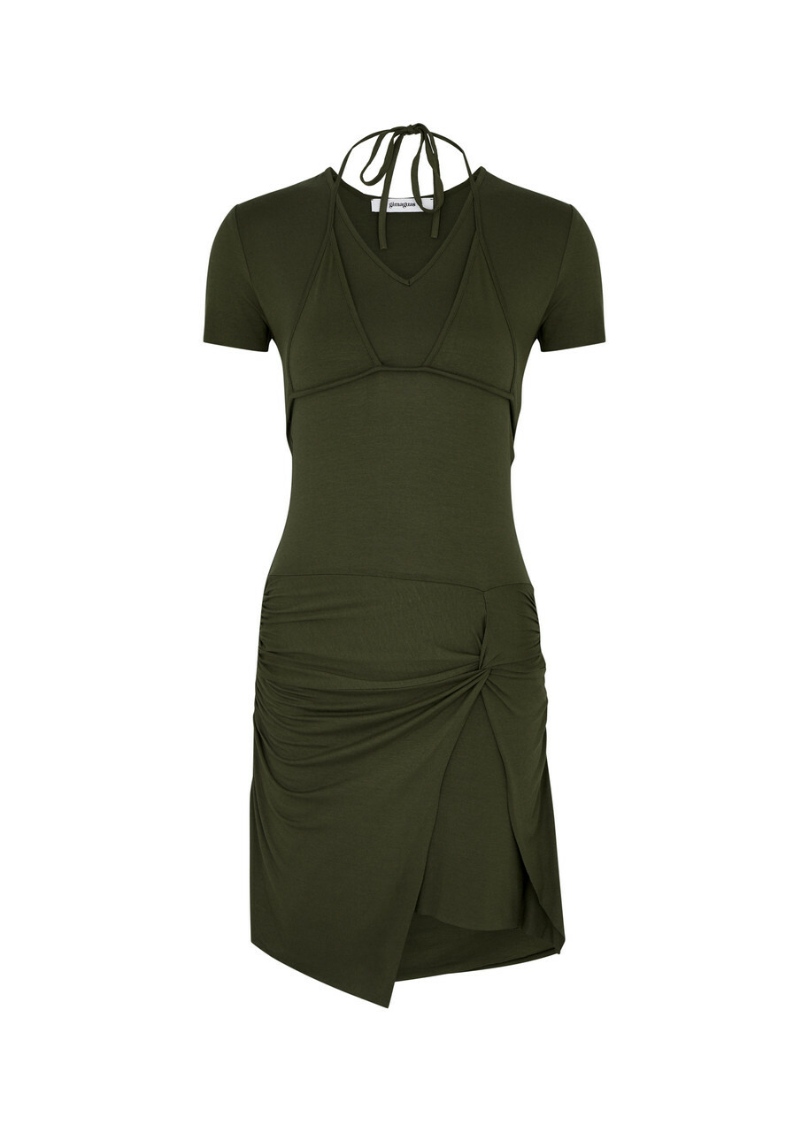 Gimaguas Julia Layered Stretch-jersey Mini Dress Khaki