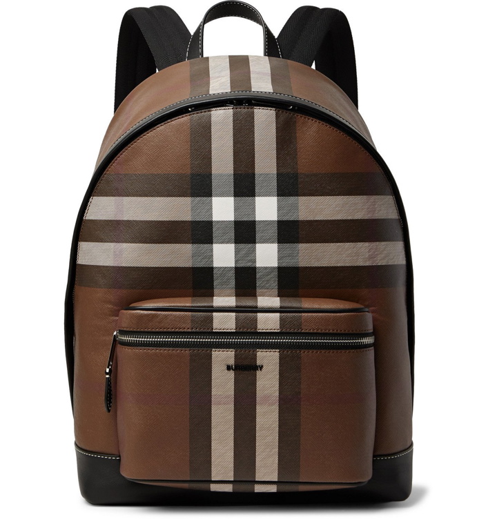 Photo: BURBERRY - Leather-Trimmed Checked Coated-Canvas Backpack - Brown