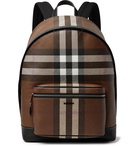 BURBERRY - Leather-Trimmed Checked Coated-Canvas Backpack - Brown