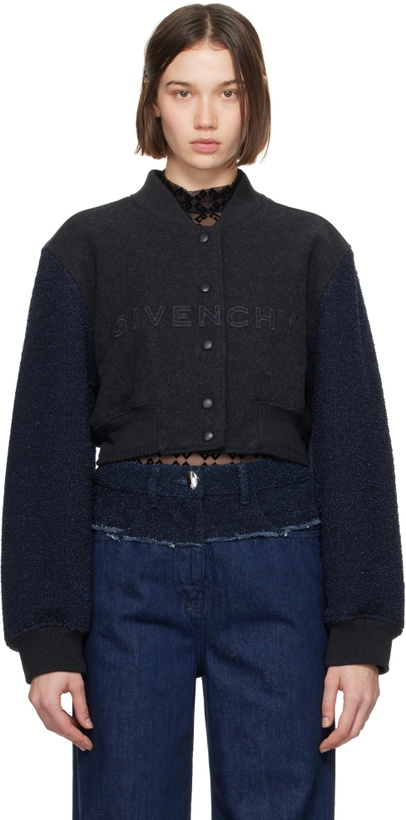 Photo: Givenchy Navy & Gray Cropped Varsity Bomber Jacket