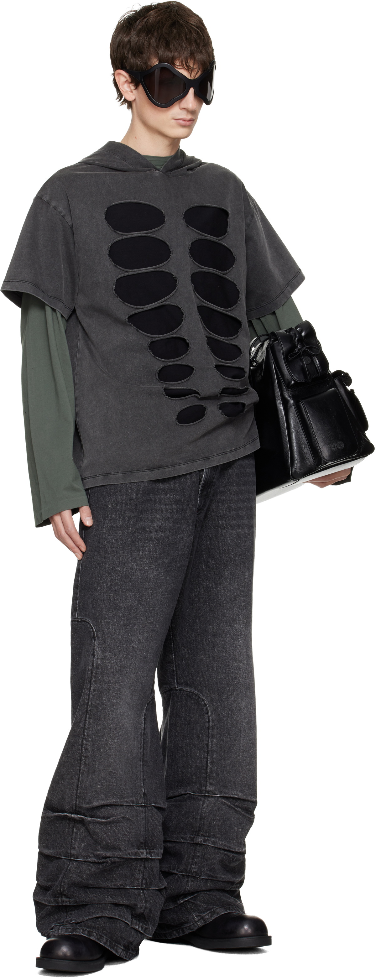 AVAVAV Gray Hooded Cutout T-shirt