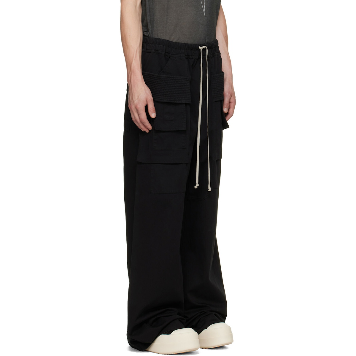 Rick Owens DRKSHDW Black Tower Creatch Wide Cargo Drawstring Pants