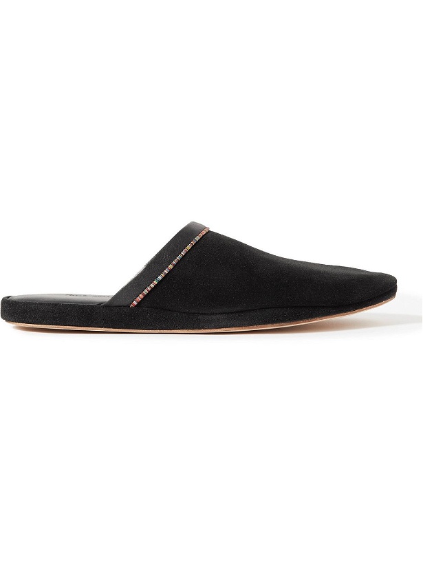 Photo: Paul Smith - Striped Leather-Trimmed Suede Slippers - Black