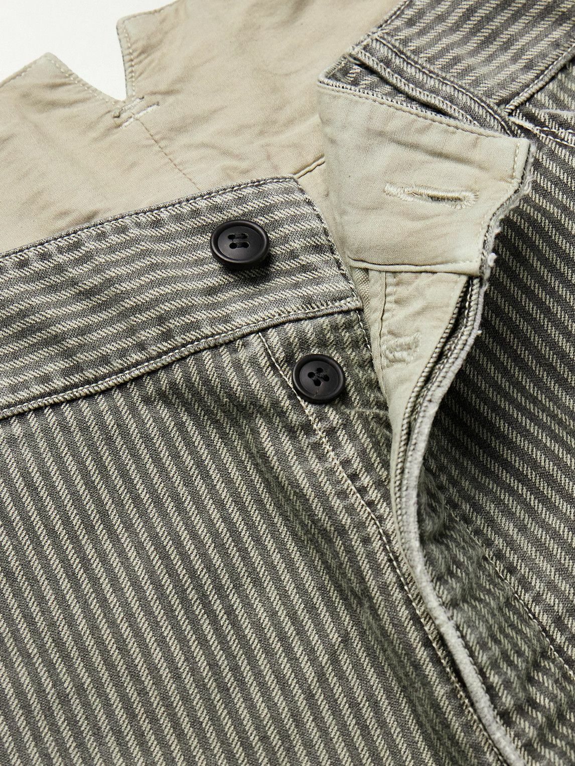Visvim - Pastoral Straight-Leg Panelled Striped Cotton-Moleskin Trousers - Gray