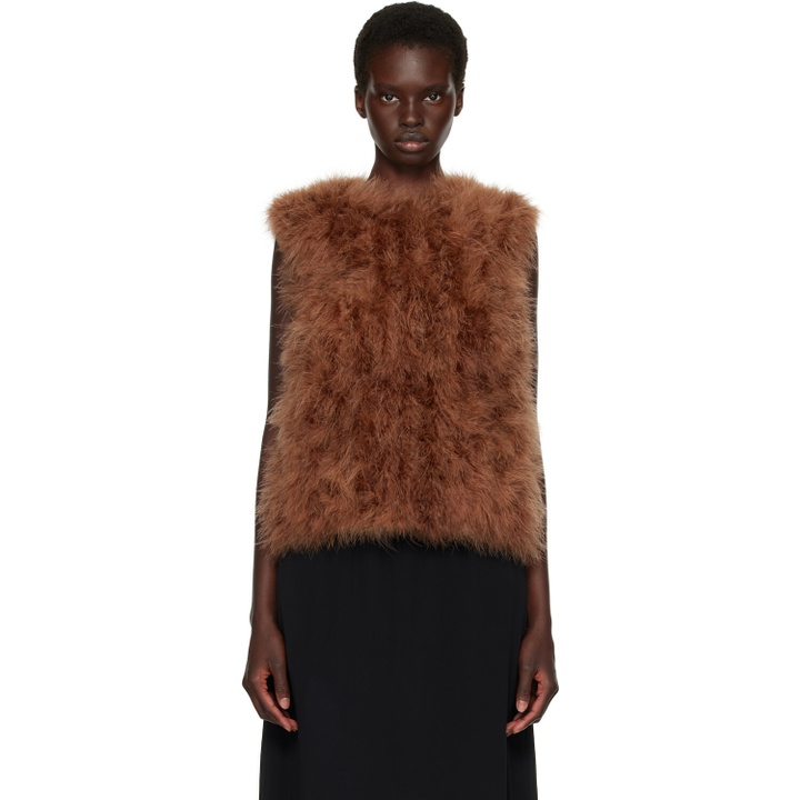 Photo: Yves Salomon Tan Cropped Feather Gilet Vest