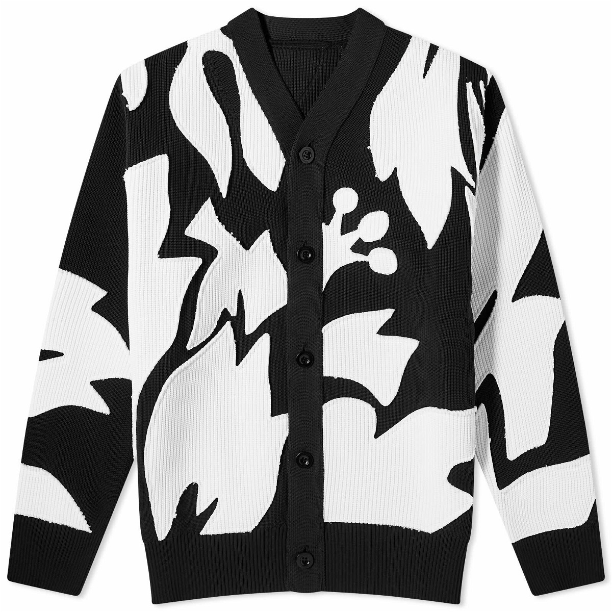 Photo: Sacai Men's Floral Embroidered Patch Cardigan in Black/Off-White