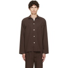 Tekla Brown Poplin Long-Sleeved Pyjama Shirt