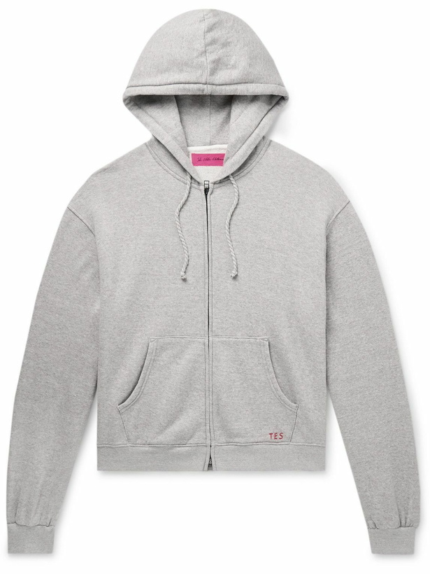 Photo: The Elder Statesman - Daily Logo-Embroidered Cotton and Cashmere-Blend Zip-Up Hoodie - Gray