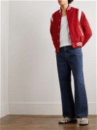 Golden Bear - The Hayes Leather-Trimmed Wool-Blend Varsity Jacket - Red
