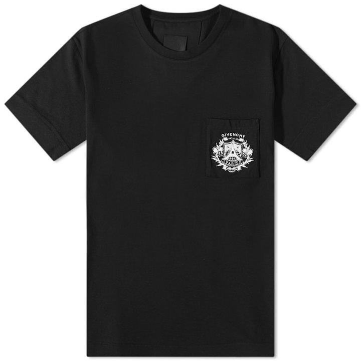 Photo: Givenchy Men's Crest Logo Pocket T-Shirt in Black