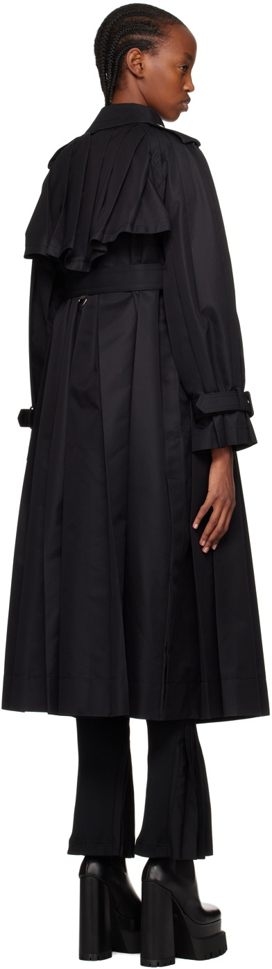 sacai Black Pleated Trench Coat
