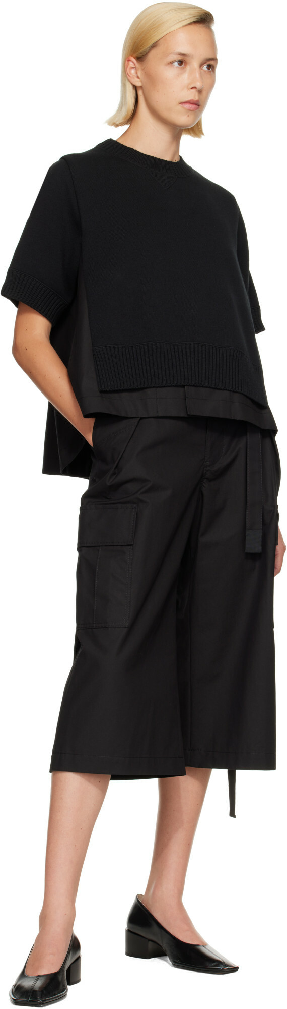 sacai Black Cotton Weather Cargo Shorts