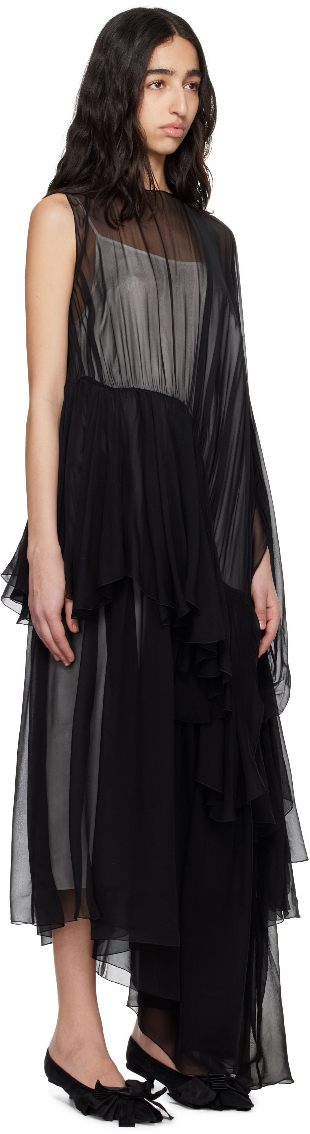 ALAINPAUL Black & White Extended Ruffle Maxi Dress