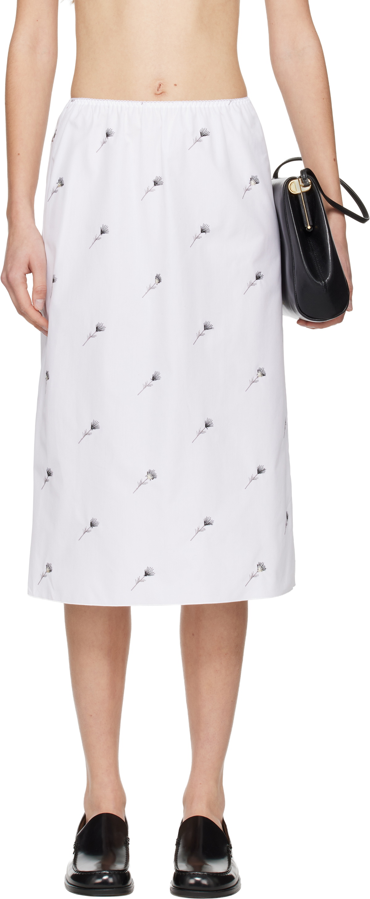 Rier White Pop Flowers Midi Skirt