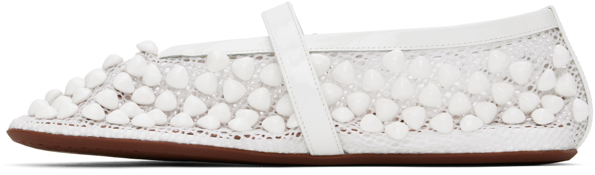 ALAÏA White Studs Fishnet Ballerina Flats