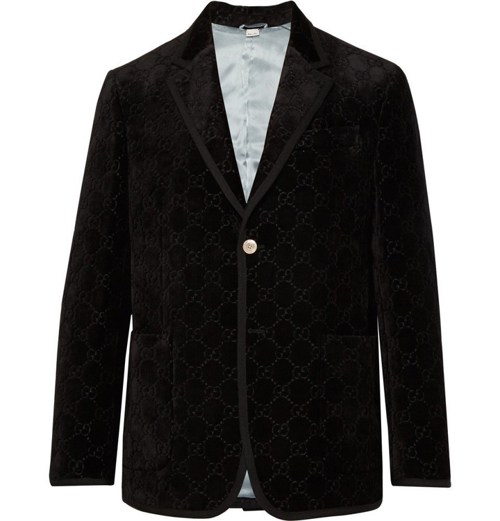 Photo: Gucci - Black Grosgrain-Trimmed Embroidered Velvet Blazer - Men - Black