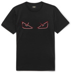 Fendi - Embellished Cotton-Jersey T-Shirt - Black