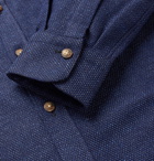 Thom Sweeney - Slim-Fit Grandad-Collar Basketweave Cotton Shirt - Men - Navy