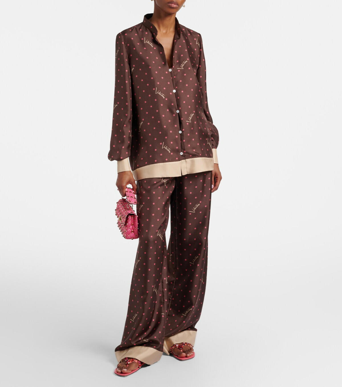 Valentino Printed silk twill palazzo pants
