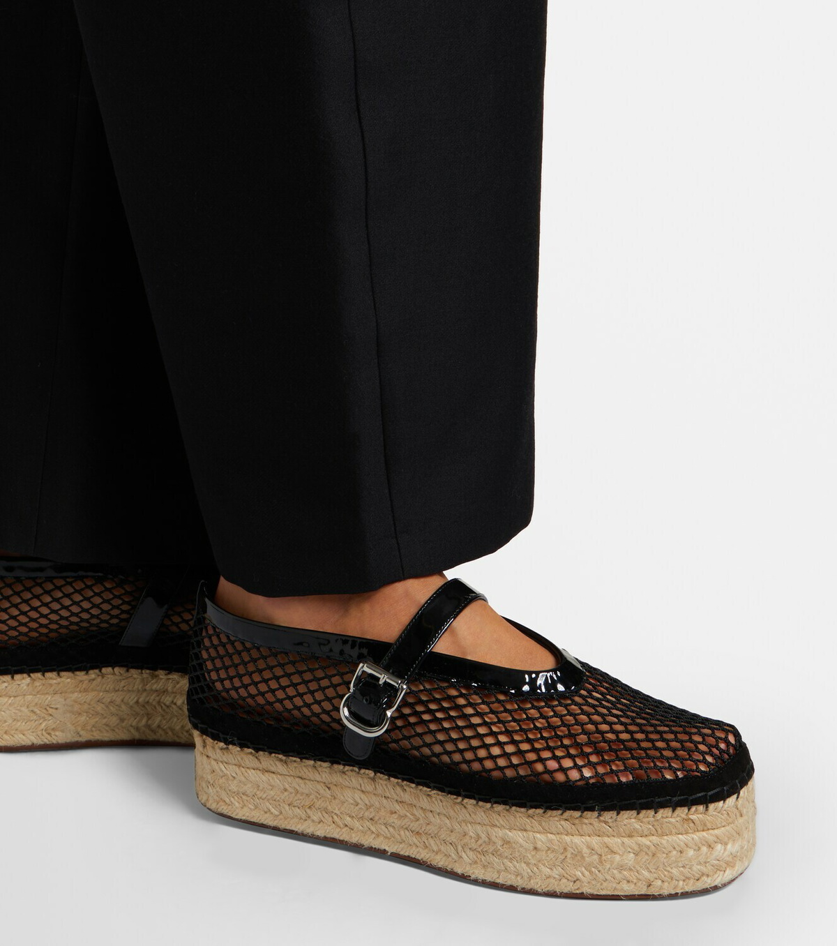 Alaïa Fishnet leather-trimmed espadrilles