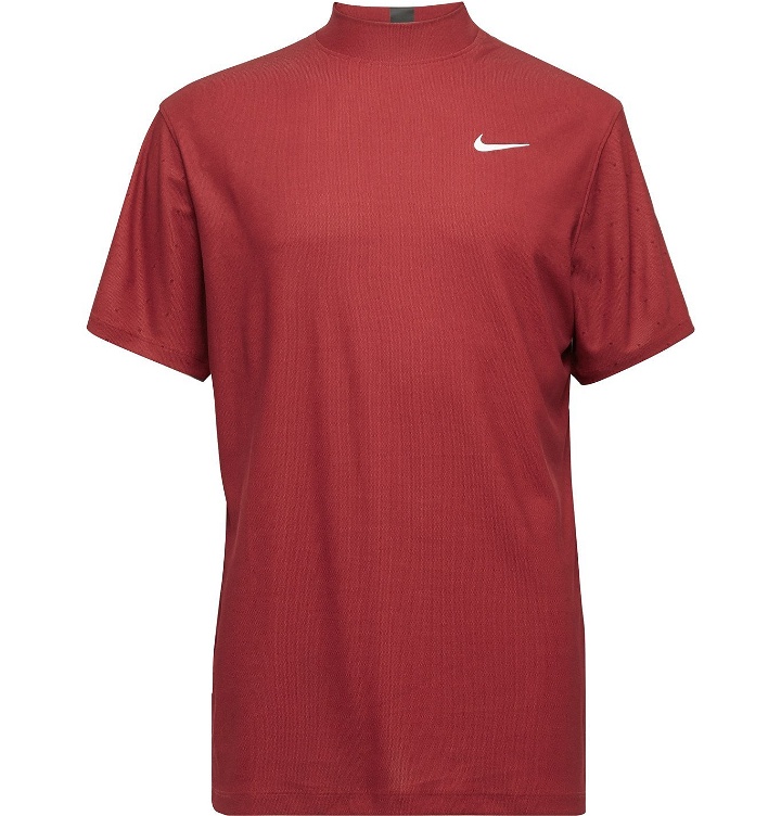Photo: Nike Golf - Tiger Woods Dri-FIT Mock-Neck Golf Top - Red