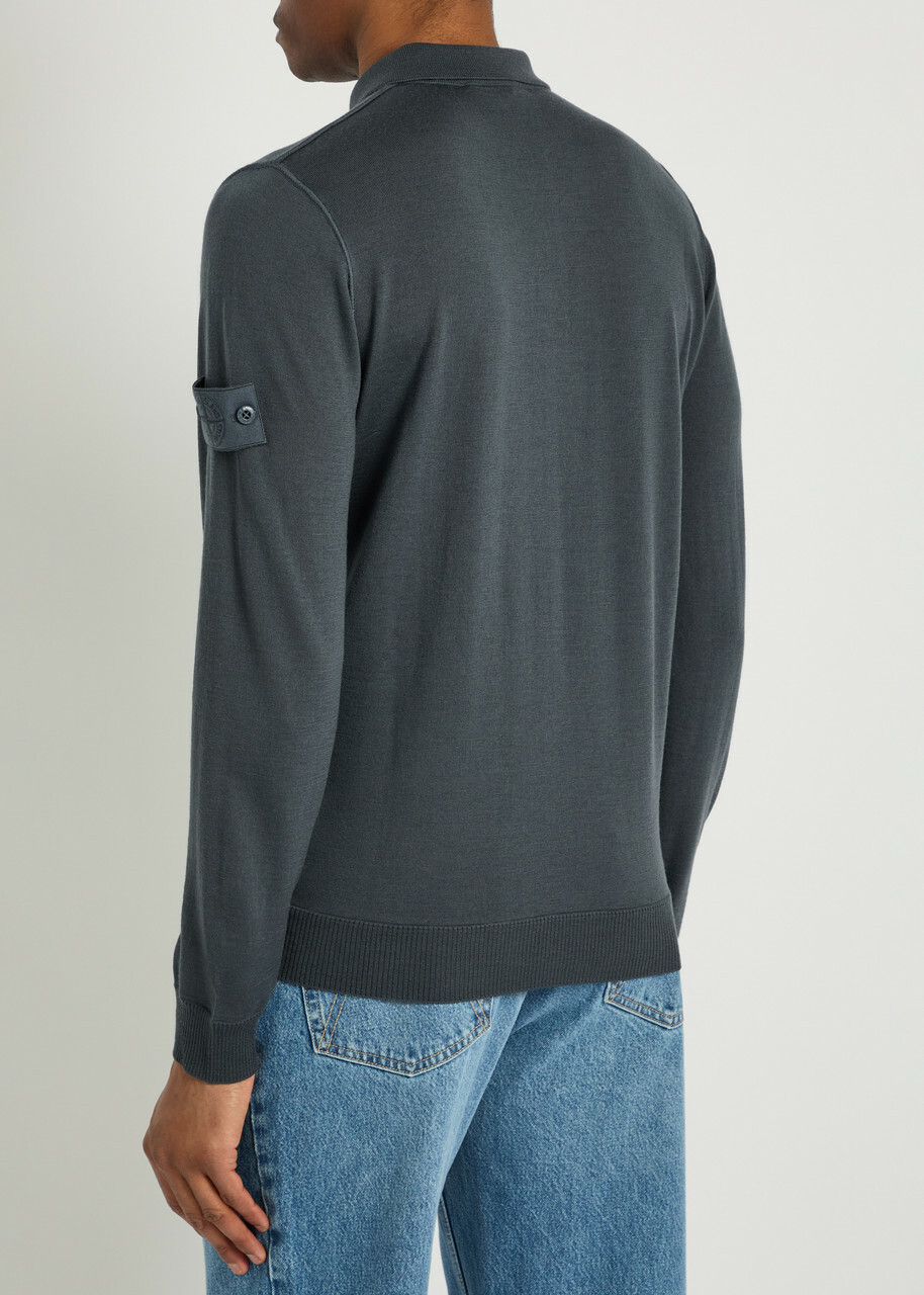 Stone Island Logo Wool Polo Shirt Blue