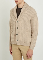 Allude Ribbed Wool and Cashmere-blend Cardigan Beige