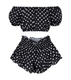 Caroline Constas Polka-dot linen bandana, crop top and shorts set